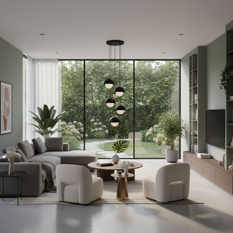 Lampa Modo 5 czarna w pokoju.