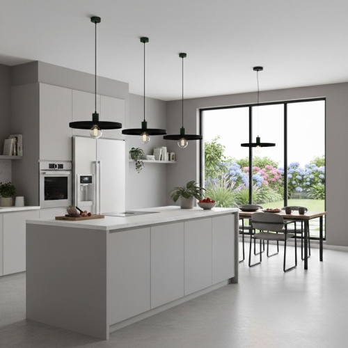 Lampa wisząca Dysk 40 czarna w kuchni.