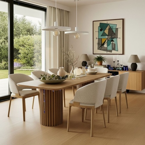 Lampy wiszące Dysk 40 białe w nowoczesnej jadalni.