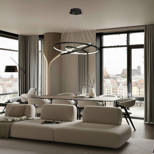 Lampa LED Ring 3 czarna w jadalni.