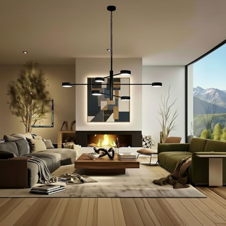 Żyrandol Black VI w salonie.