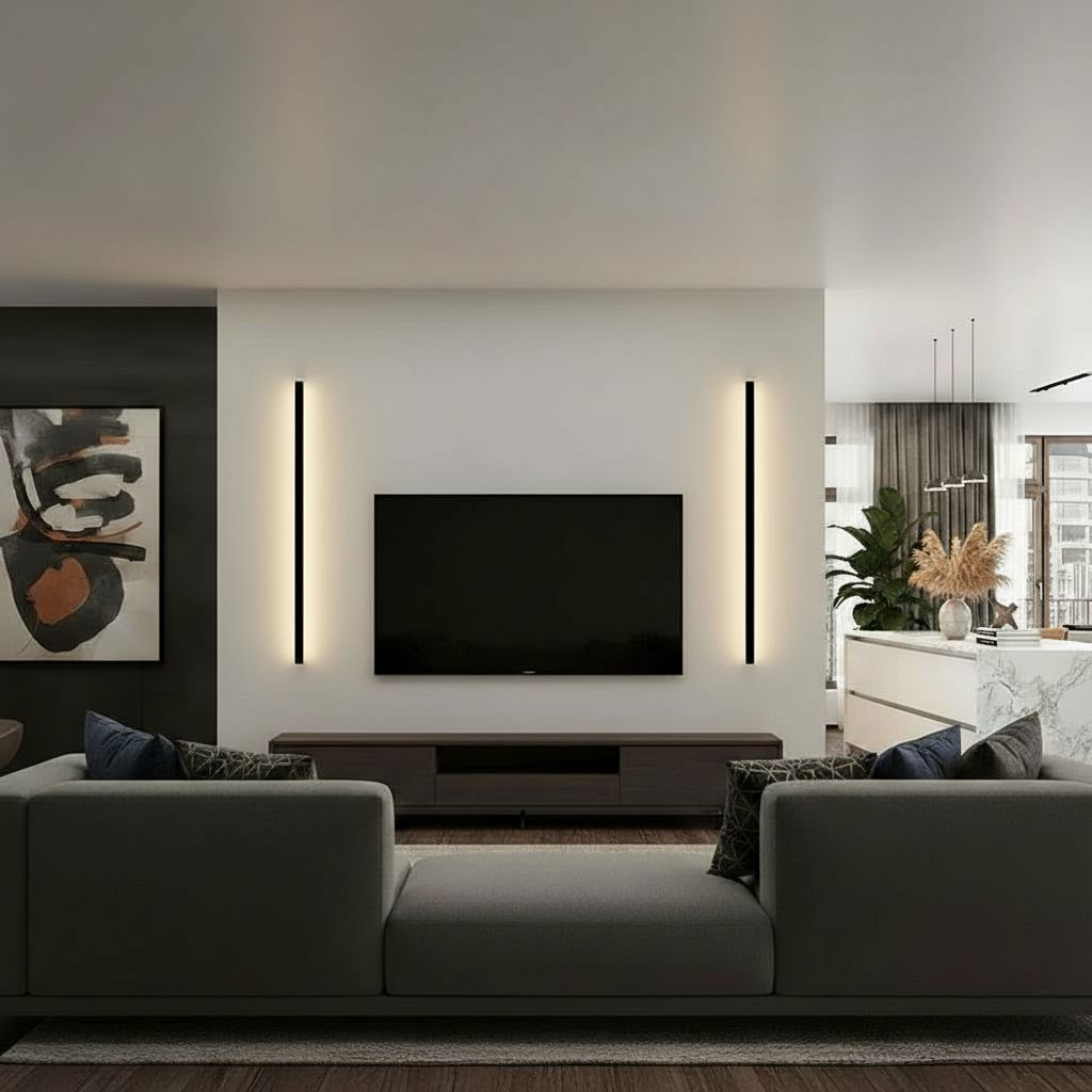 Kinkiety LED Linia w salonie przy TV