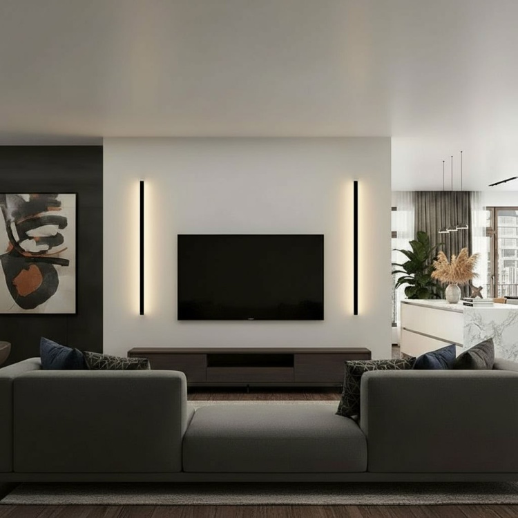 Kinkiety LED Linia w salonie przy TV