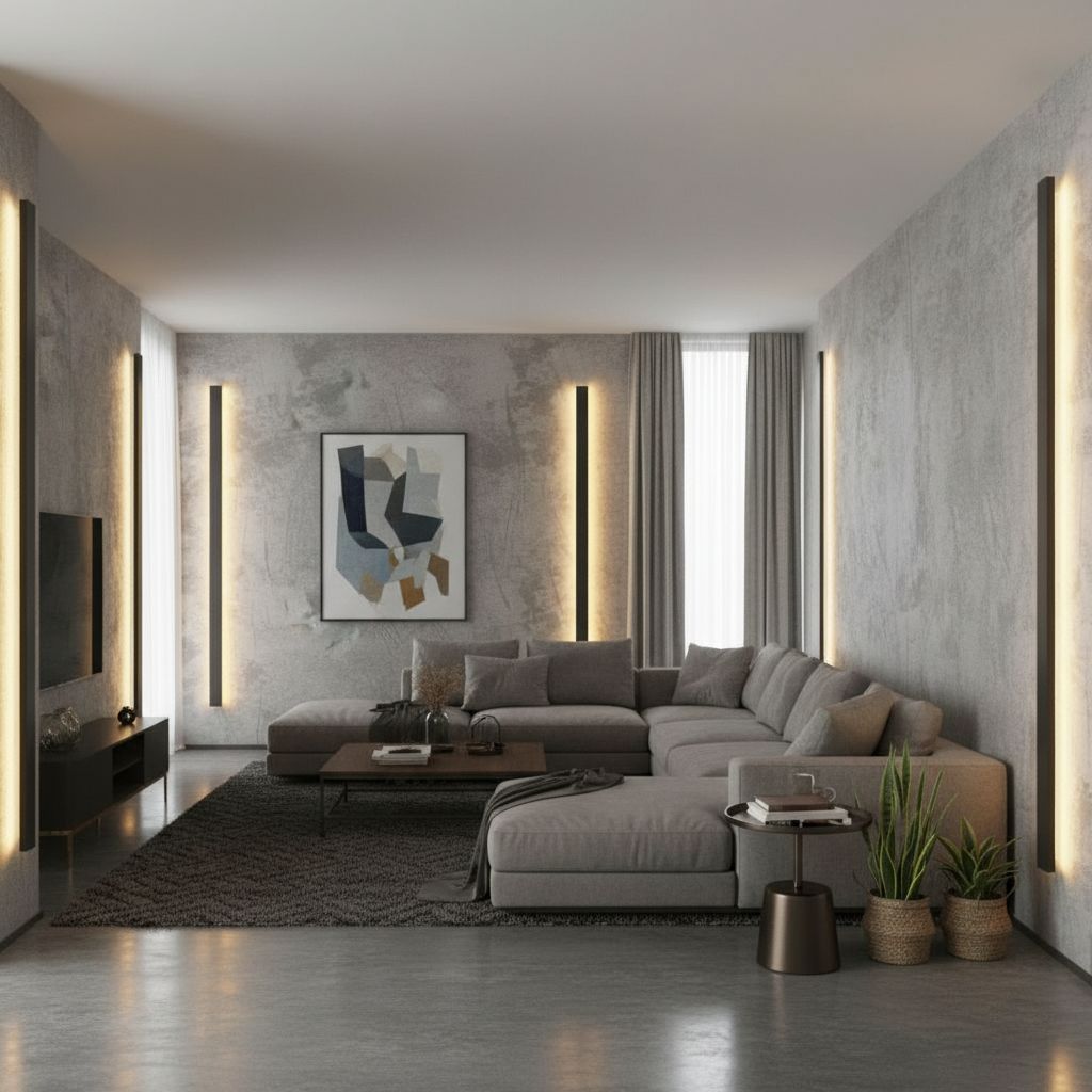 Kinkiety LED Linia w salonie.