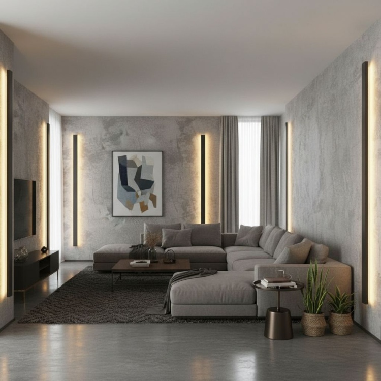 Kinkiety LED Linia w salonie.