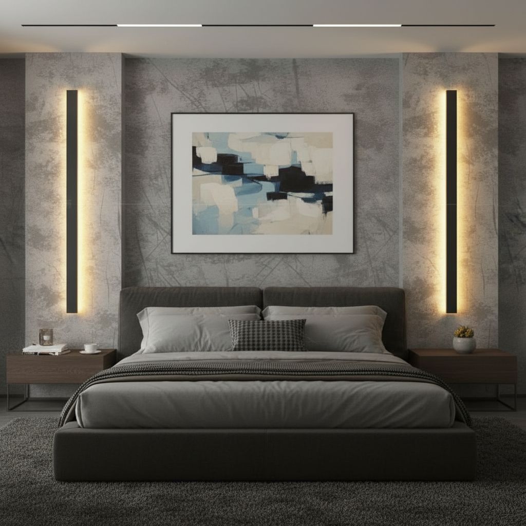 Kinkiety LED Linia w sypialni.