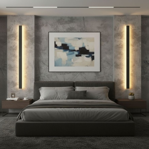Kinkiety LED Linia w sypialni.