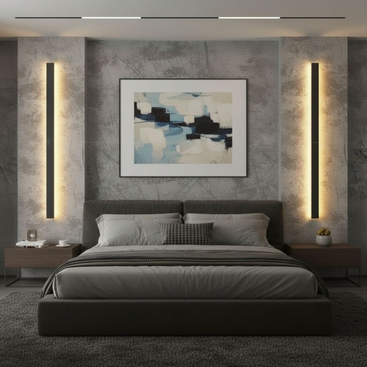 Kinkiety LED Linia w sypialni.