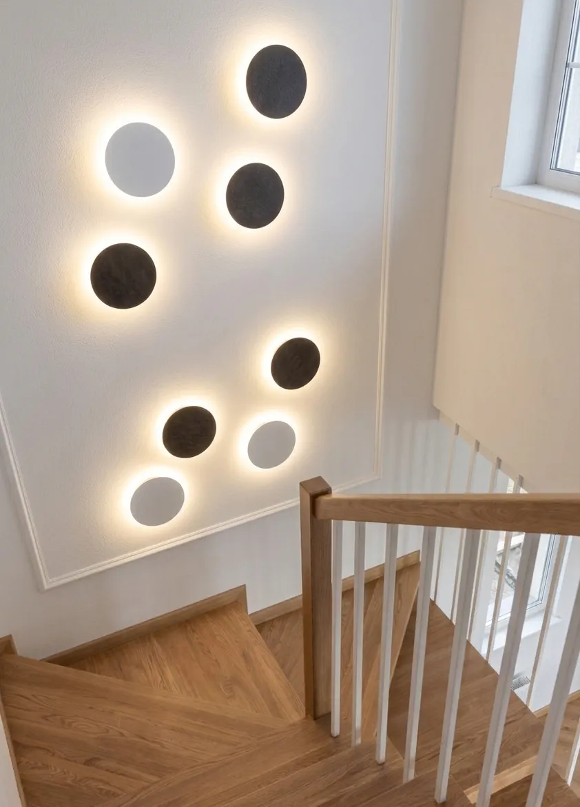 Oświetlenie schodów kinkietami LED Ring.