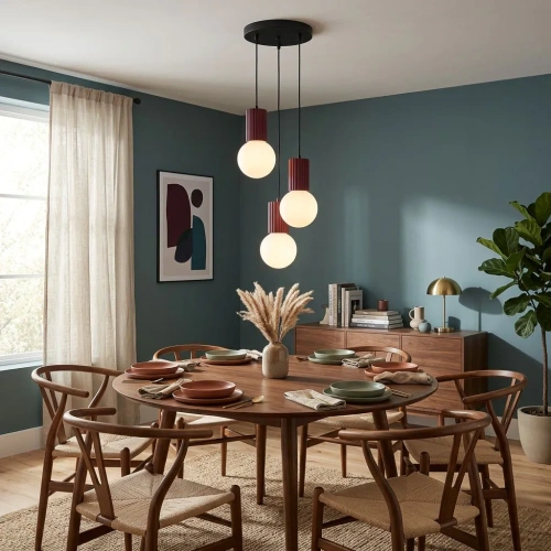 Jadalnia oświetlona lampą wiszącą Arcus 3P bloody red