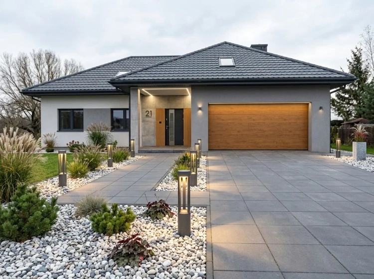 Oświetlenie przed domem wolnostojącymi lampami ogrodowymi - 4FunDesign