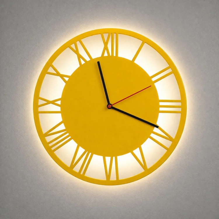 Podświetlany zegar ścienny 30 cm yellow