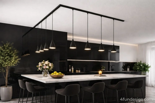 Szynoprzewody z lampami Stożek jako oświetlenie nowoczesnej kuchni od 4fundesign.com