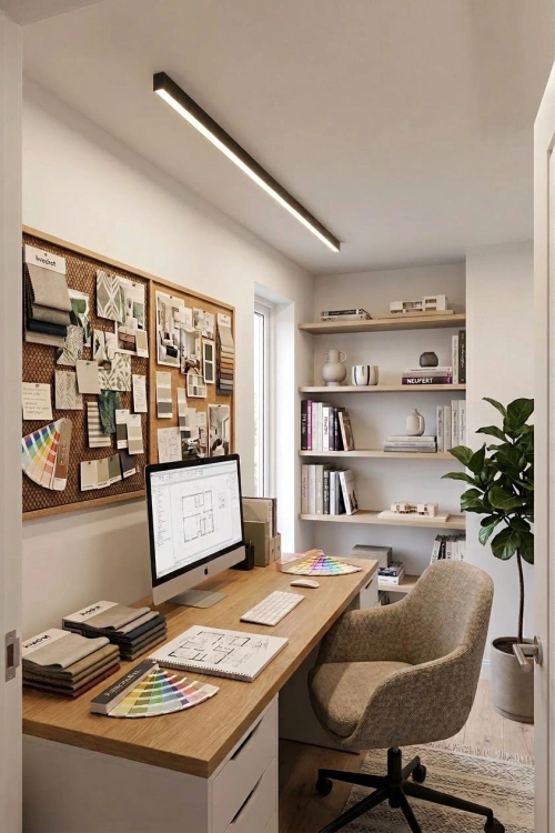 Biuro oświetlone sufitową lampą LED