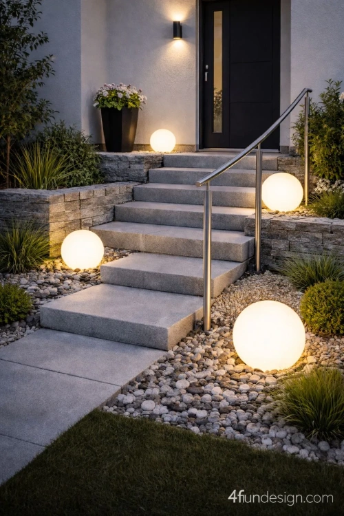 Świecące kule przed domem p. Janina