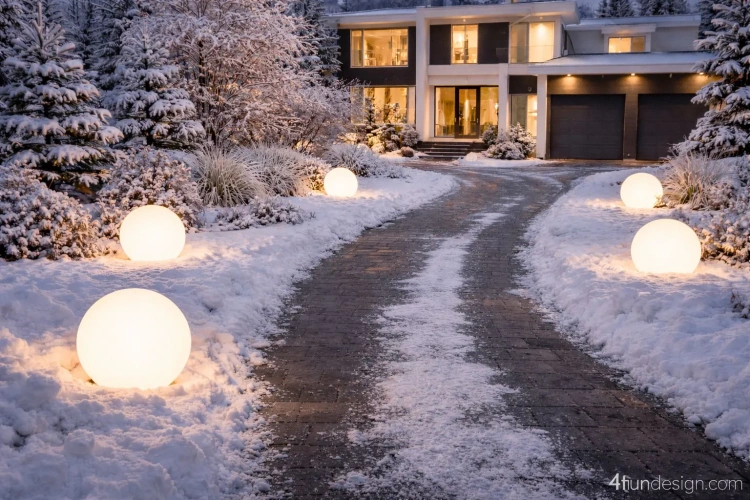 Świecące kule w zimie