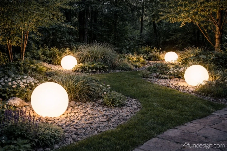 Świecące kule w ogrodzie