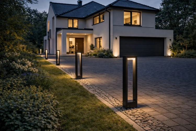 Wolnostojąca Lampa LED Forma przed domem