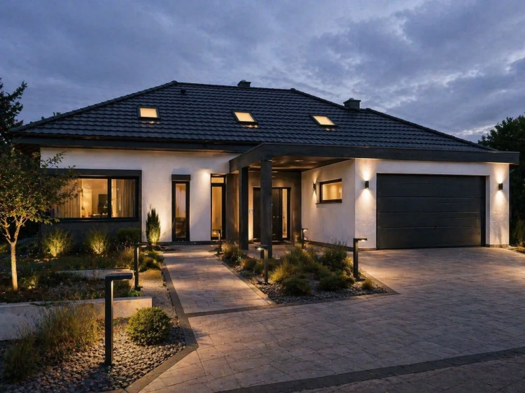 Lampy Oskar oświetlające teren przed domem