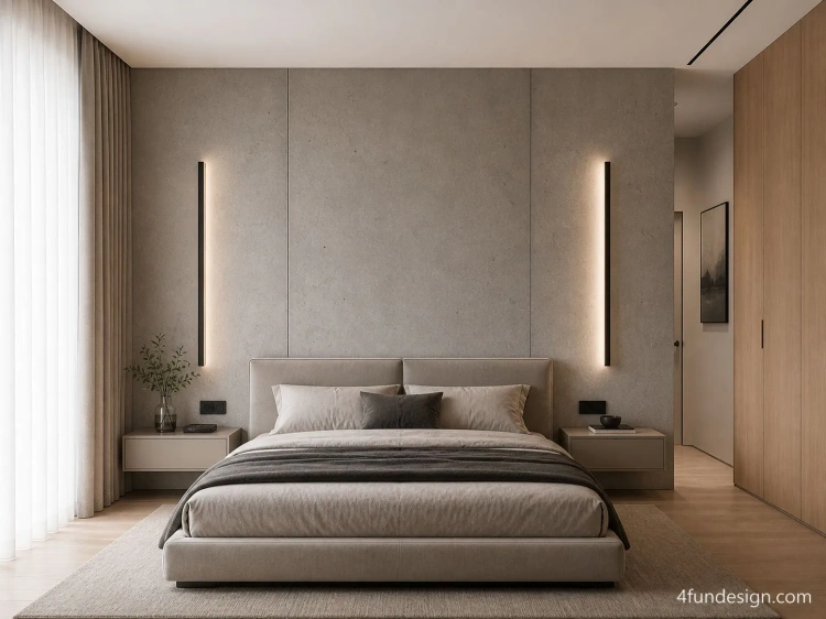Kinkiet LED Linia Slim zamontowane pionowo w sypialni