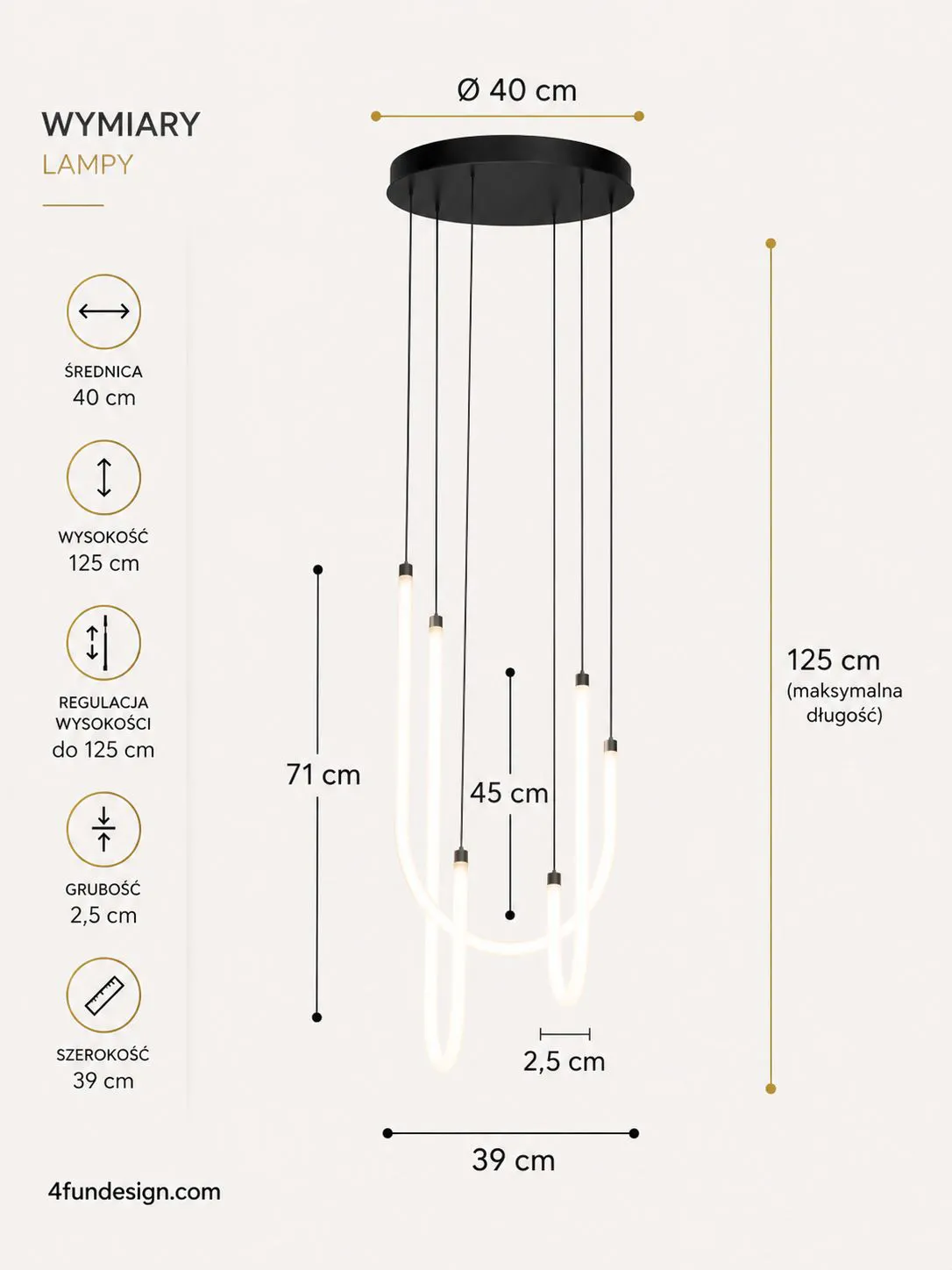 Lampa wisząca LED Infinity 3 wymiary