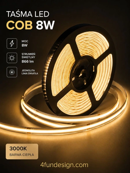 Taśma LED COB ciepła 3000K
