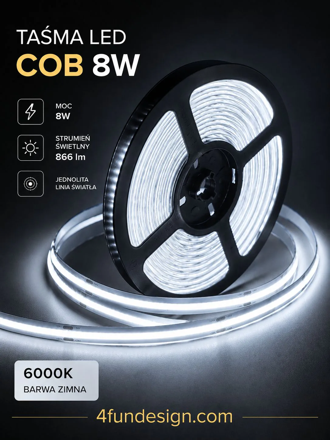 Taśma LED COB zimna 6000K
