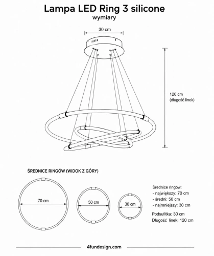 Lampa wisząca LED Ring 3 silicone wymiary