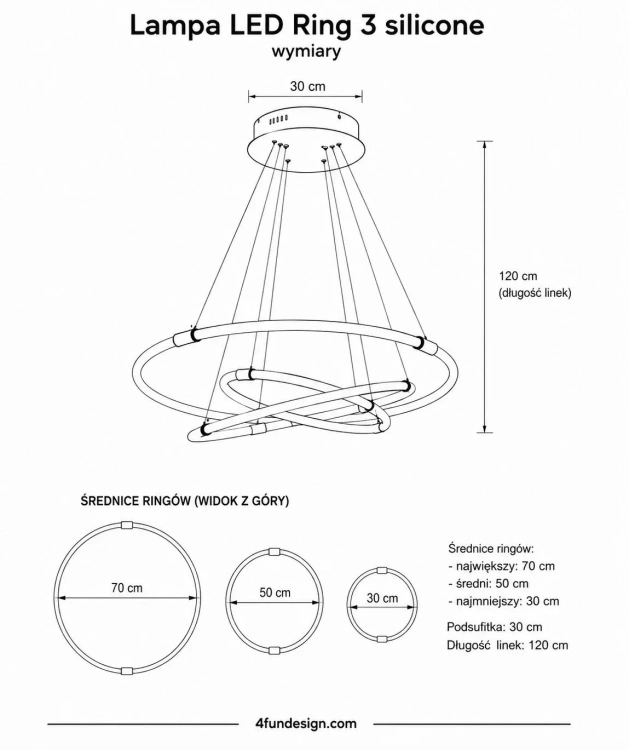 Lampa wisząca LED Ring 3 silicone wymiary