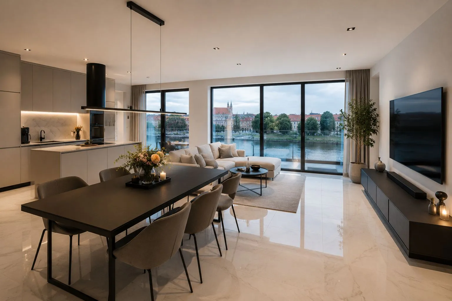 Nowoczesna lampa wisząca LED Prestige w apartamencie we wrocławiu
