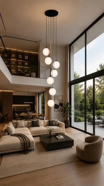 Lampa wisząca do wysokiego salonu - Kula 7