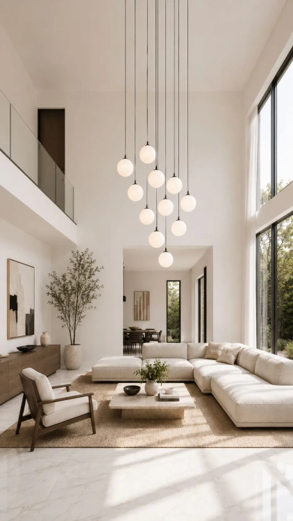 Lampa wisząca Kula z kloszem 12cm - instalacja w nowoczesnym salonie