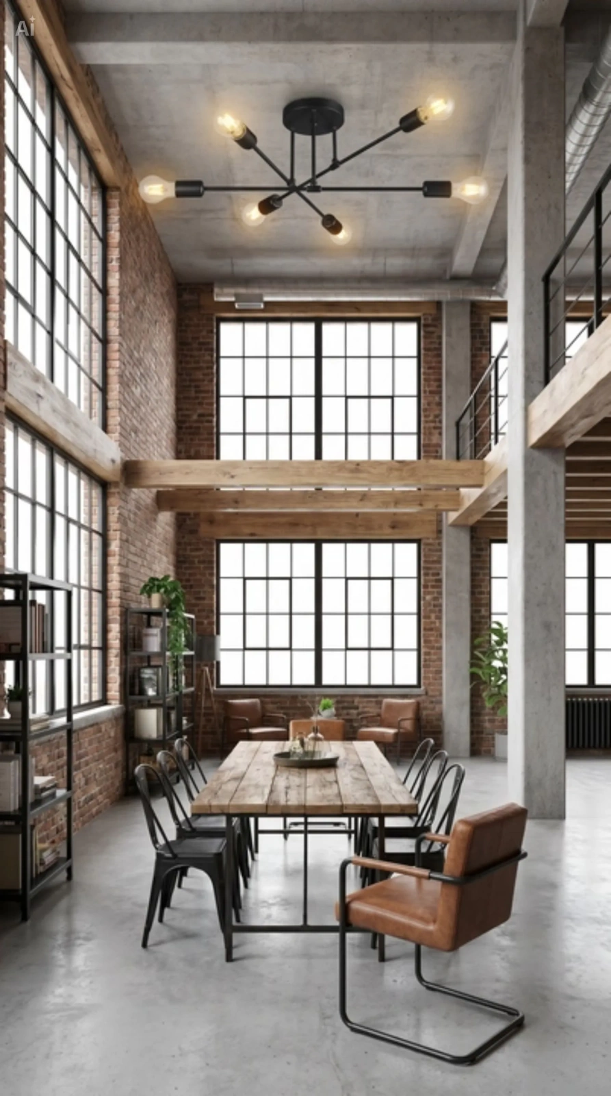 Żyrandol Norah 6 w salonie w stylu industrialnym.