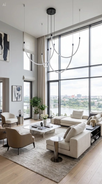 Nowoczesna designerska lampa wisząca LED Nova w dużym salonie