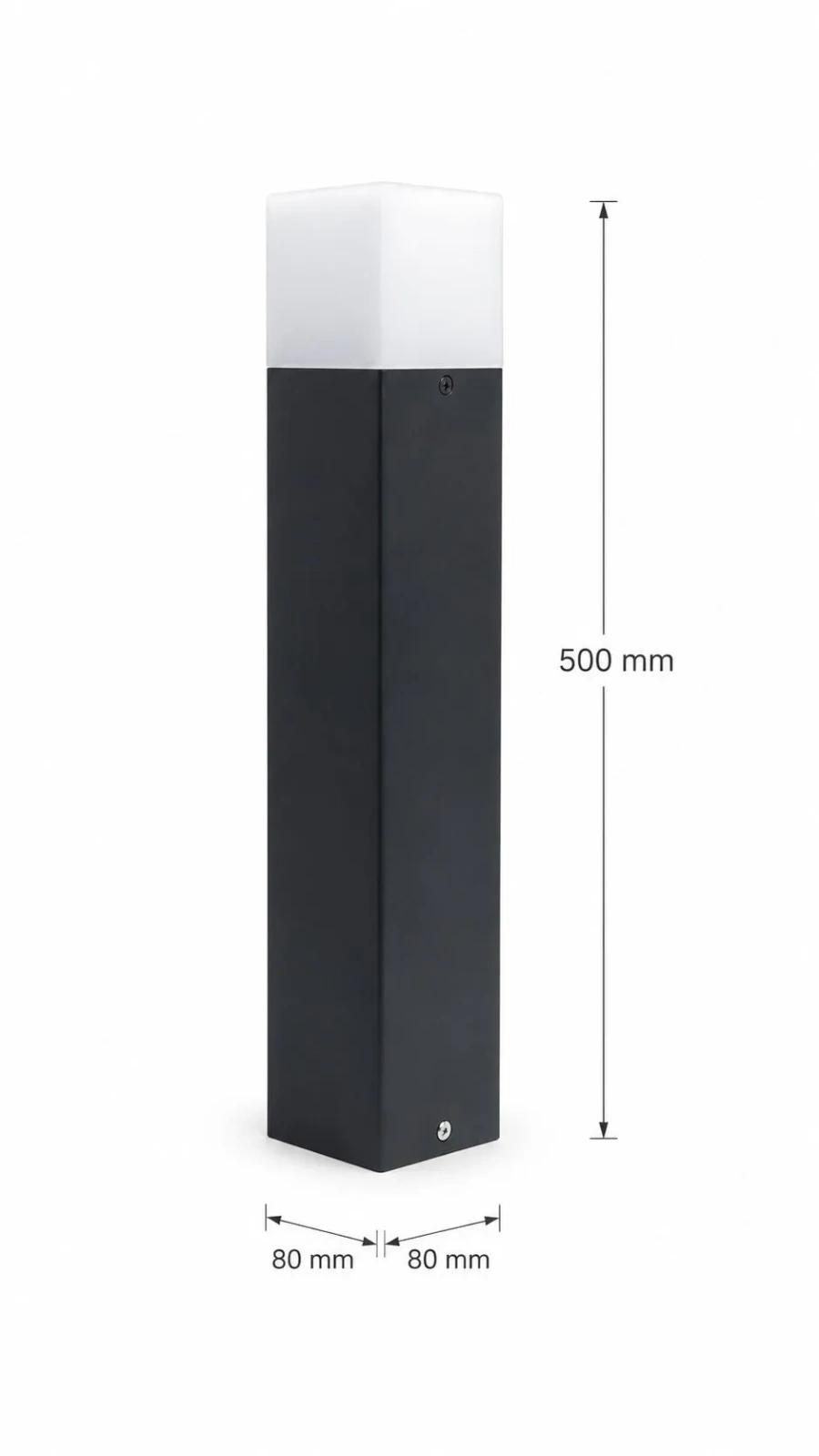 Lampa ogrodowa Cube 50 cm. Zdjęcie lampy z wymiarami.