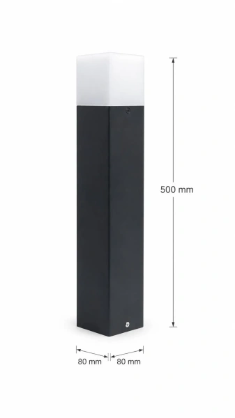Lampa ogrodowa Cube 50 cm. Zdjęcie lampy z wymiarami.