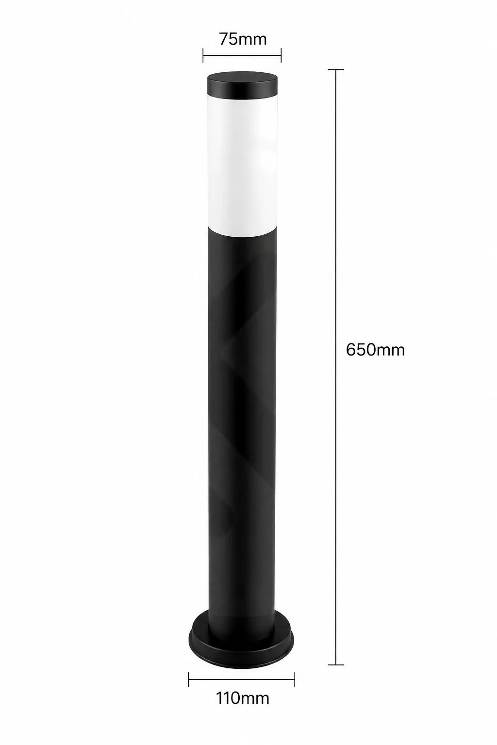 Lampa ogrodowa w kształcie czarnego słupka zdjęcie produktu z wymiarami