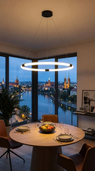Lampa wisząca LED Ring silicone w nowoczesnym apartamencie