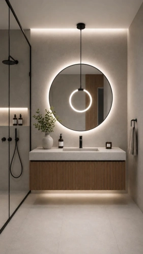 Lampa wisząca LED Orbit w łazience przed lustrem