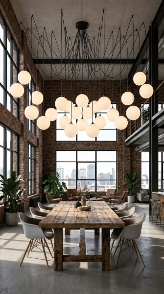 Lampa wisząca Pajak 24 w salonie w stylu industrialnym