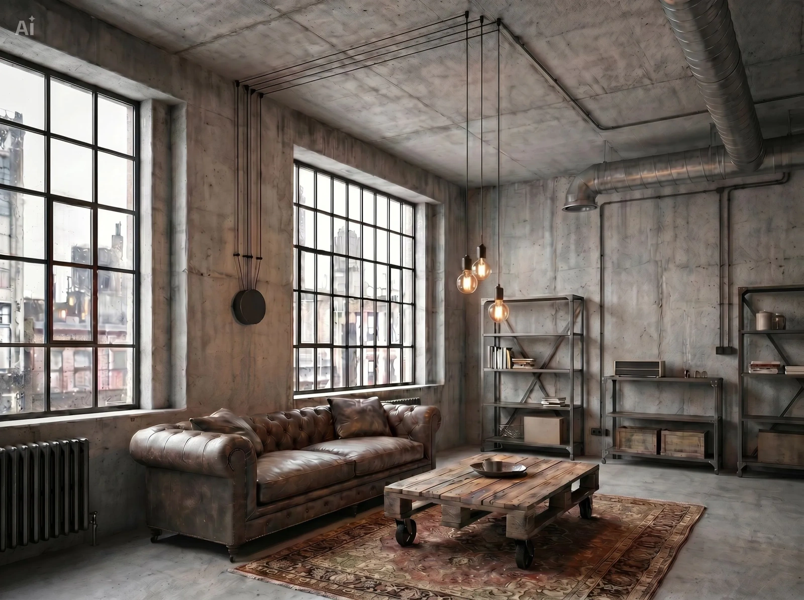 Lampa wisząca Cable black w salonie w stylu industrialnym