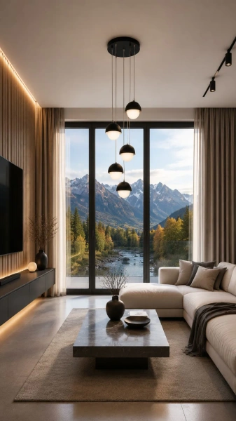 Lampa wisząca Modo 5 black w jako główne oświetlenie salonu