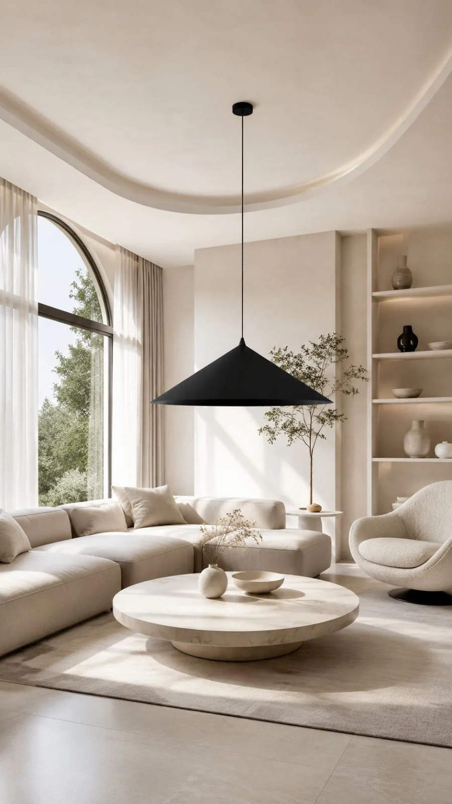 Czarna duża lampa wisząca do salonu w kształcie stożka