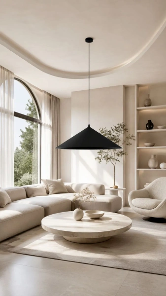 Czarna duża lampa wisząca do salonu w kształcie stożka