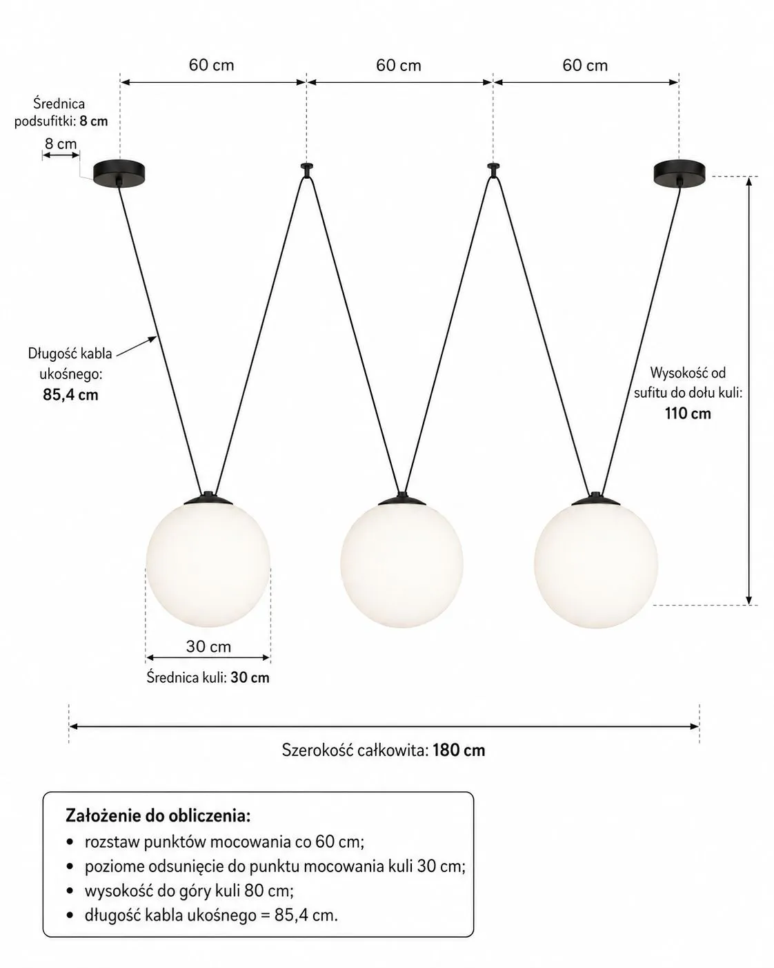 Lampa wisząca Toledo wymiary
