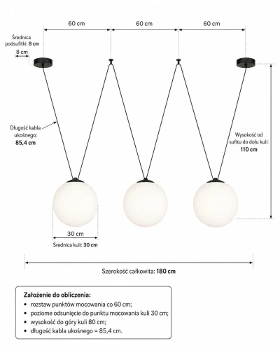 Lampa wisząca Toledo wymiary