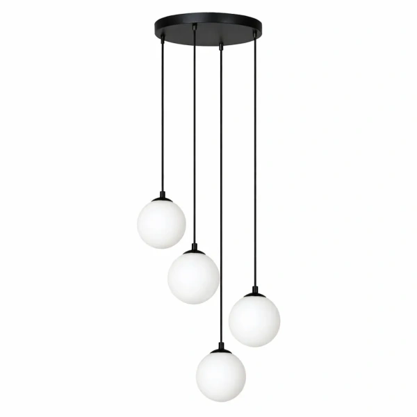 Lampa wisząca z czterema szkalanymi kulami