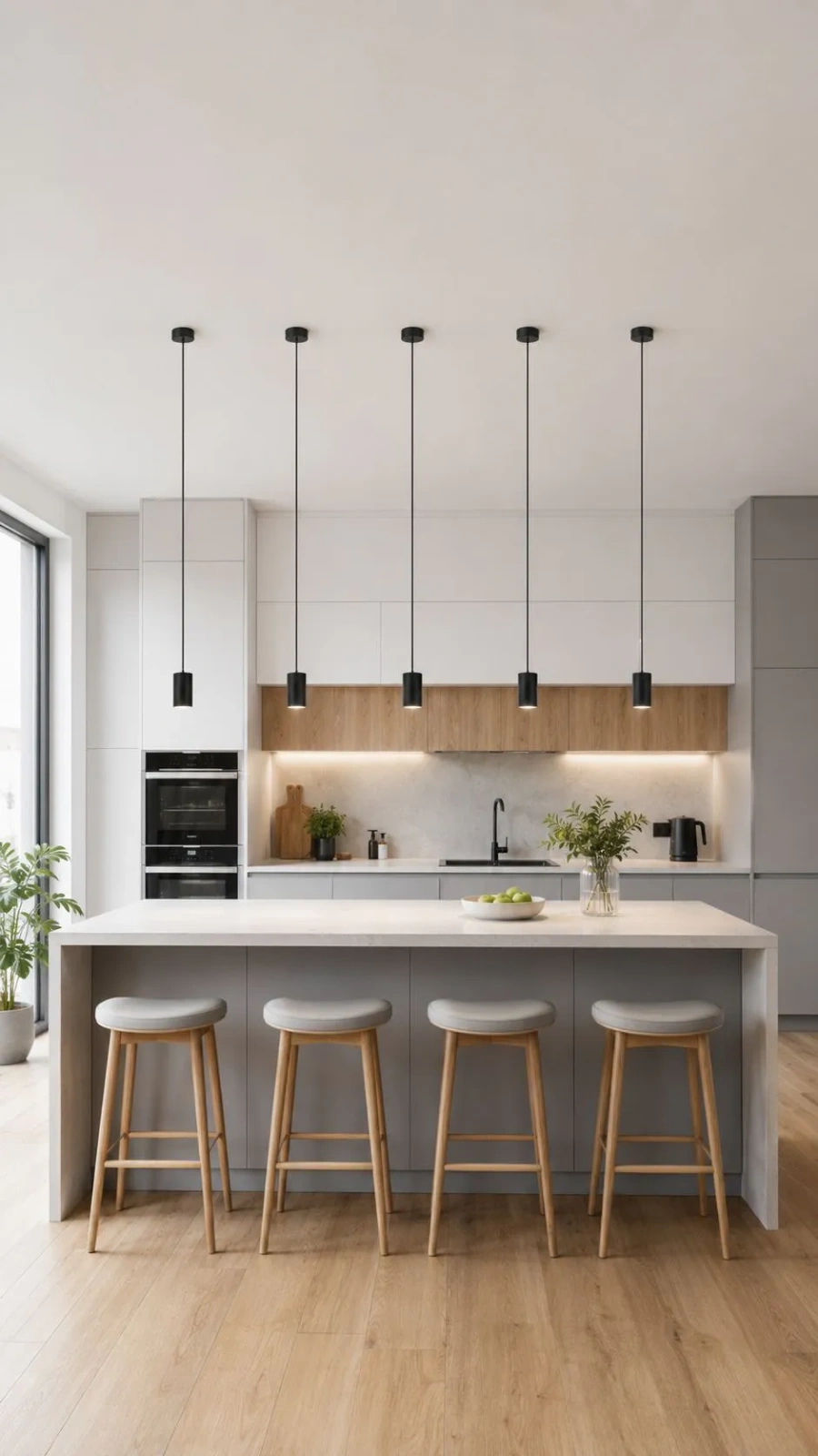 oświetlenie wyspy kuchennej lampkami LED Minimal