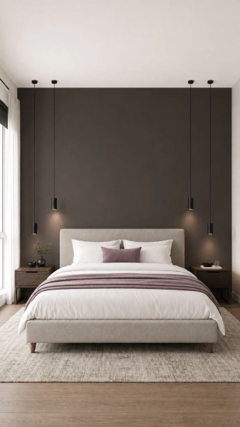 Lampki LED Minimal przy łóżku w sypialni