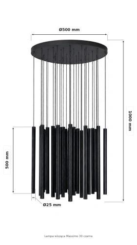 Lampa wisząca Massimo 30 czarna wymiary